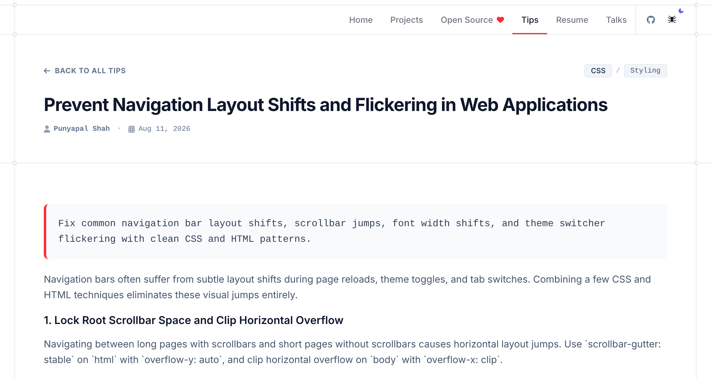 Prevent Navigation Layout Shifts and Flickering in Web Applications | Punyapal Shah