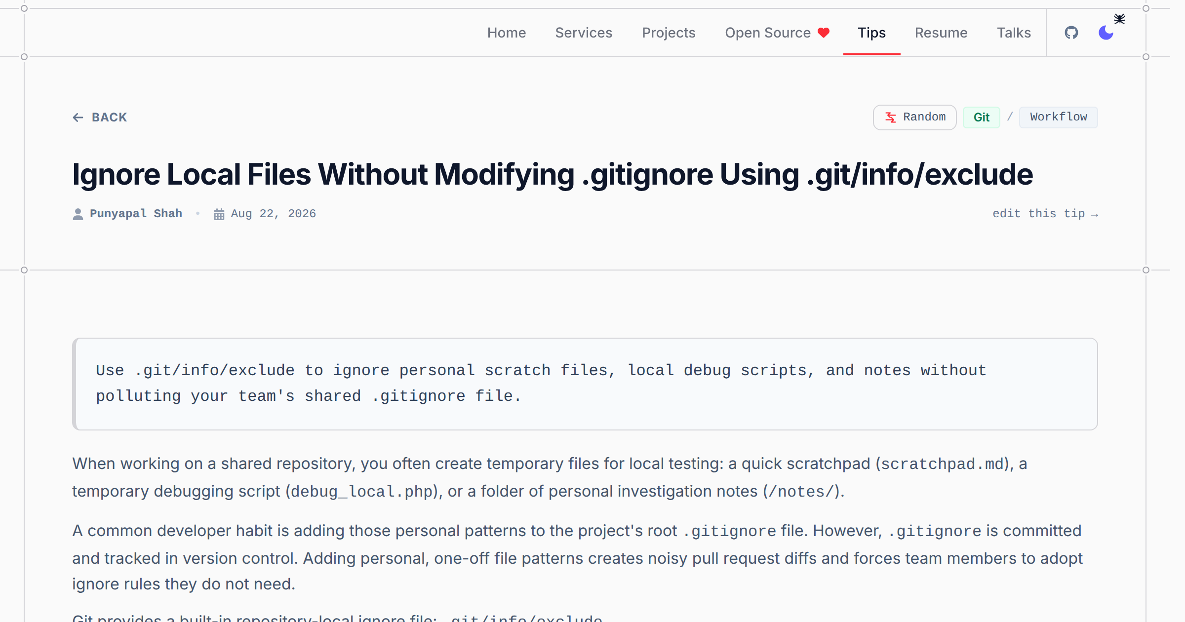 Ignore Local Files Without Modifying .gitignore Using .git/info/exclude - Git Tip | Punyapal Shah