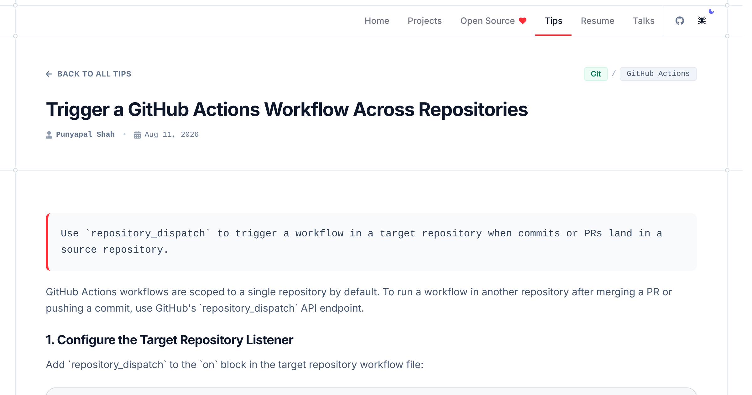 Trigger a GitHub Actions Workflow Across Repositories | Punyapal Shah