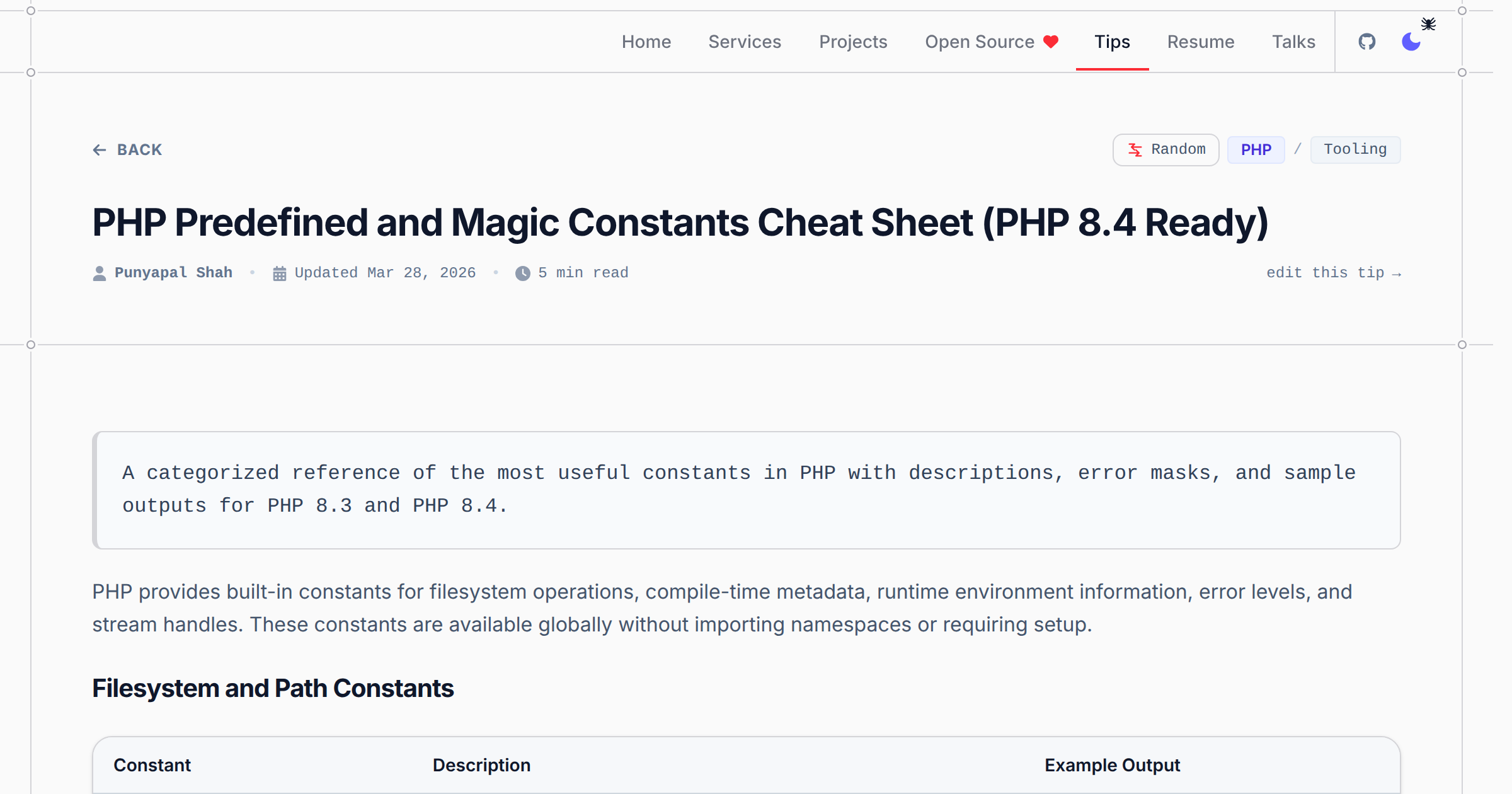 PHP Predefined and Magic Constants Cheat Sheet (PHP 8.4 Ready) - PHP Tip | Punyapal Shah